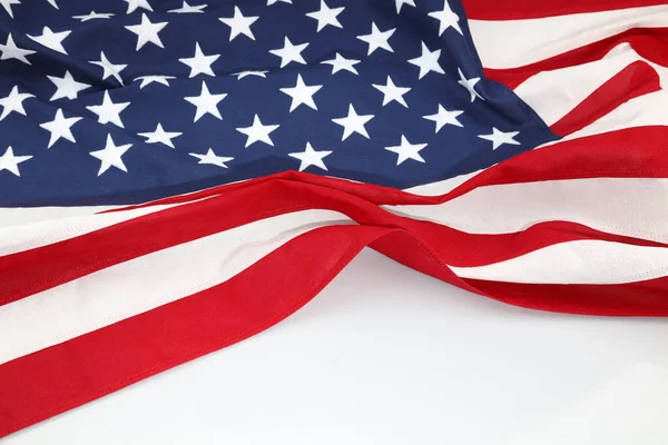 Närbild Amerikansk Flagga Vit Bakgrund — Stockfoto