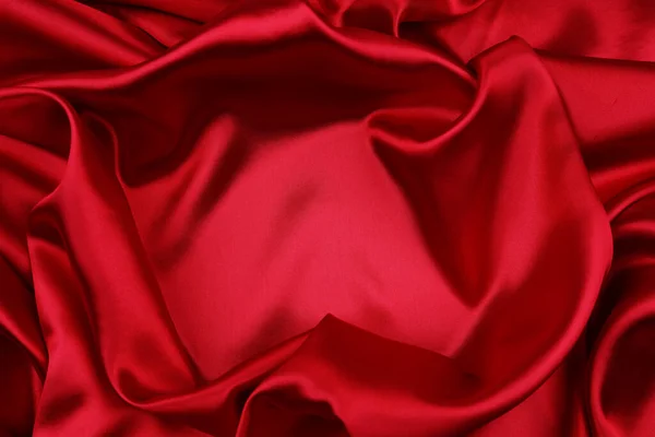 Fechar Tecido Seda Vermelha Ondulado — Fotografia de Stock