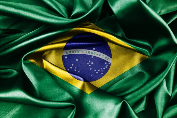 Fechar Bandeira Brasileira Sedosa — Fotografia de Stock