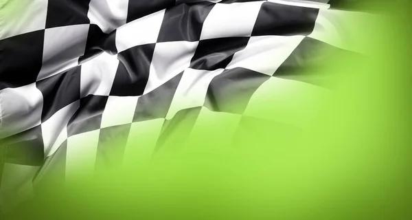 Checkered Czarno Białe Flagi Zielonym Tle — Zdjęcie stockowe