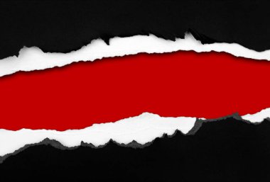 Kırmızı arkaplanda yırtılan delik