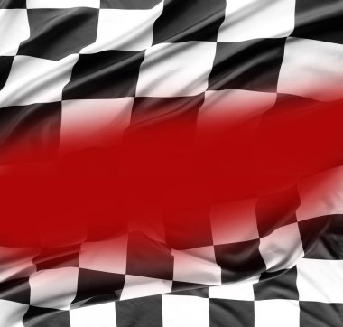 Kırmızı arkaplanda işaretlenmiş siyah beyaz bayrak