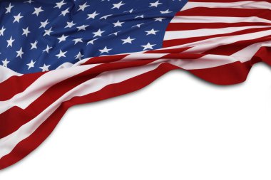 Beyaz arkaplanda Amerikan bayrağına yakın plan