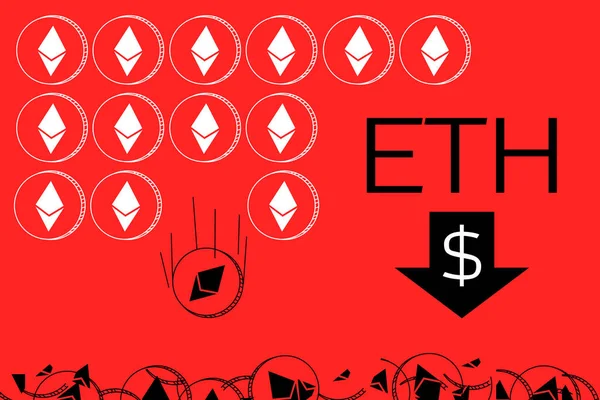 Ethereum Dollar Price Drop Exchanges Concept Falling Value Stock Exchange — Zdjęcie stockowe