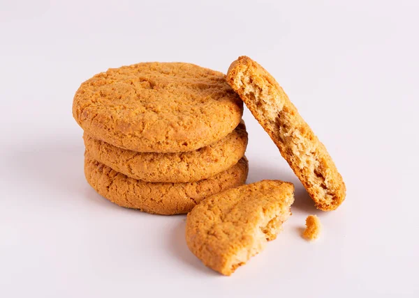 Fresh Oatmeal Cookies White Background Broken Cookies — Stok fotoğraf