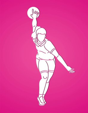 Kadın Oyuncu Bowling Bowling Bowlingçi Eylem Çizgi Filmi Grafik Vektörü