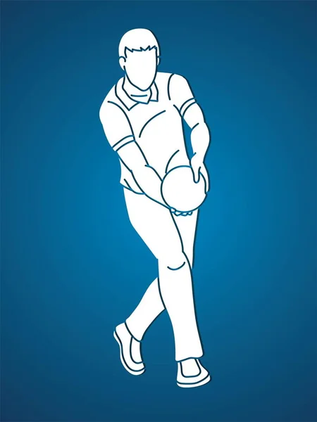 Muž Hráč Bowling Sport Bowler Akční Karikatura Grafický Vektor — Stockový vektor