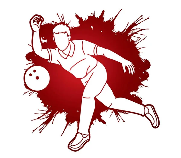 Mannelijke Speler Bowling Sport Bowler Actie Cartoon Grafische Vector — Stockvector