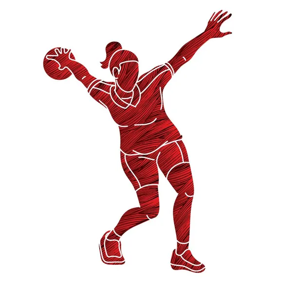 Kobieta Gracz Kręgle Sport Bowler Action Cartoon Graficzny Wektor — Wektor stockowy