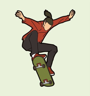 Kaykaycı Ekstrem Spor Eylemi Çizgi Filmi Grafik Vektörü Oynuyor