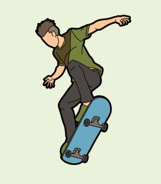 Kaykaycı Ekstrem Spor Eylemi Çizgi Filmi Grafik Vektörü Oynuyor