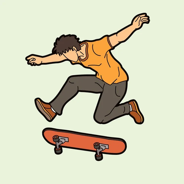 Skateboarder Speelt Skateboard Extreme Sport Actie Cartoon Grafische Vector — Stockvector