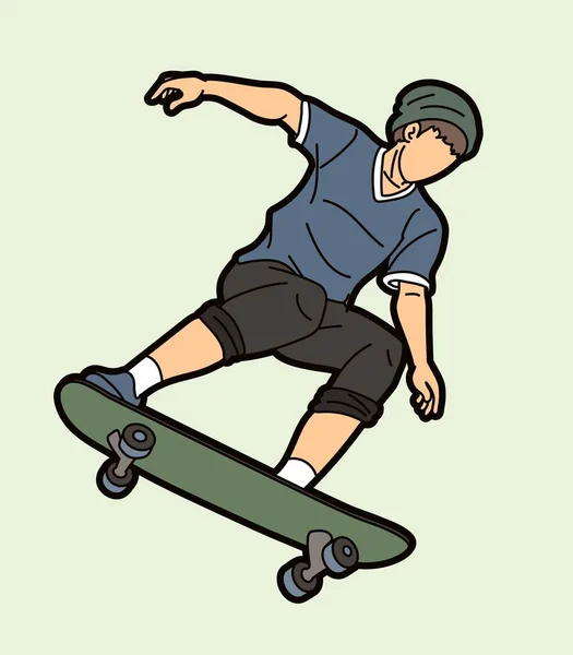 Skateboarder Speelt Skateboard Extreme Sport Actie Cartoon Grafische Vector — Stockvector