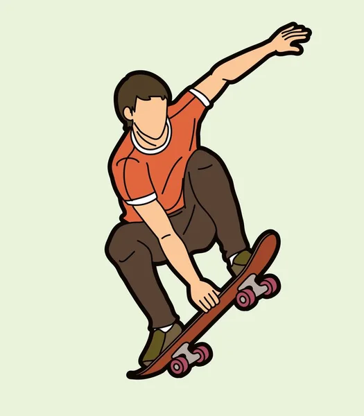 Skateboarder Speelt Skateboard Extreme Sport Actie Cartoon Grafische Vector — Stockvector