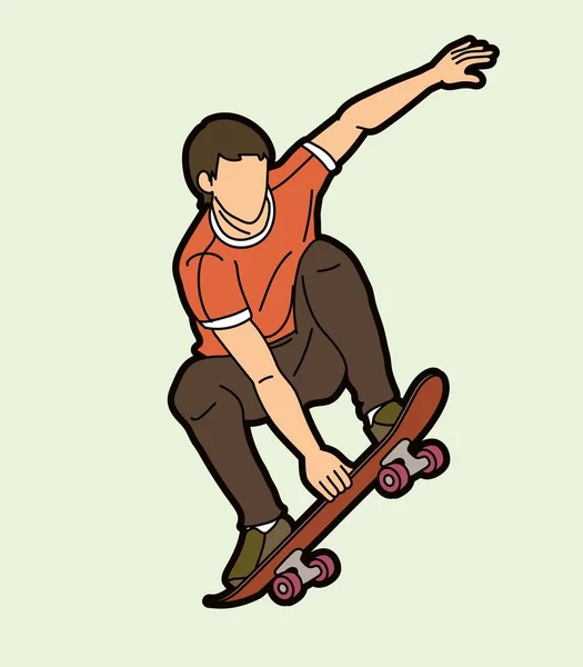 Skateboarder Παίζοντας Skateboard Extreme Sport Δράση Cartoon Graphic Vector — Διανυσματικό Αρχείο