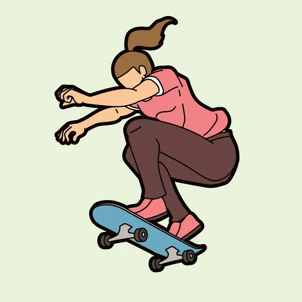 Skateboarder Speelt Skateboard Extreme Sport Actie Cartoon Grafische Vector — Stockvector