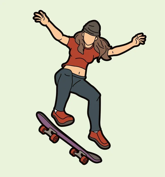 Skateboarder Playing Skateboard Extreme Sport Action Cartoon Graphic Vector — Stock Vector