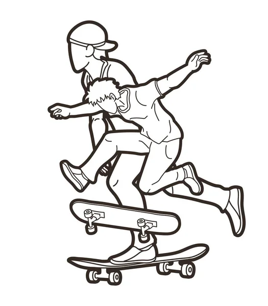 사람들의 Skateboard Extreme Sport Action Cartoon Graphic Vector — 스톡 벡터