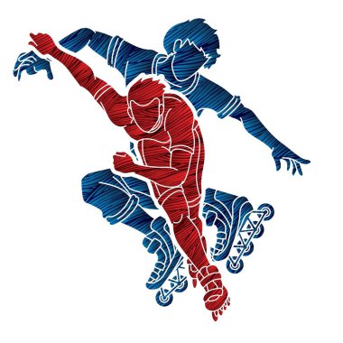 Patenci Bıçak Oyuncuları Grubu Ekstrem Spor Eylemi Çizgi Film Vektörü