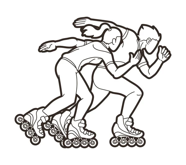 轮滑刀片玩家群体极限运动动作图向量 — 图库矢量图片