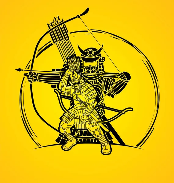Группа Самурайского Воина Оружием Японский Боец Ронин Мультфильм Графический Вектор — стоковый вектор