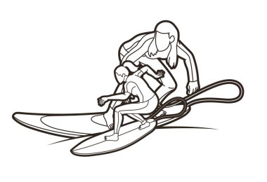 Sörfçü Eylem Grubu Spor Oyuncuları Çizgi Filmi Grafik Vektörü