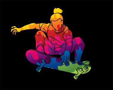 Kaykaycı Ekstrem Spor Kaykaycısı Çizgi Film Çizgi Filmi Grafik Vektörü