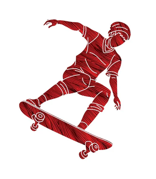 Skateboard Player Extreme Sport Skateboarder Action Cartoon Graficzny Wektor — Wektor stockowy