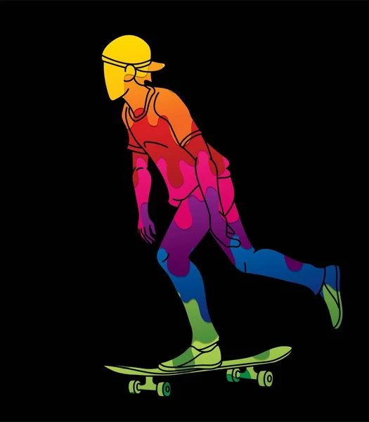 Skateboard Player Extreme Sport Skateboarder Action Cartoon Graphic Vector — Stock Vector