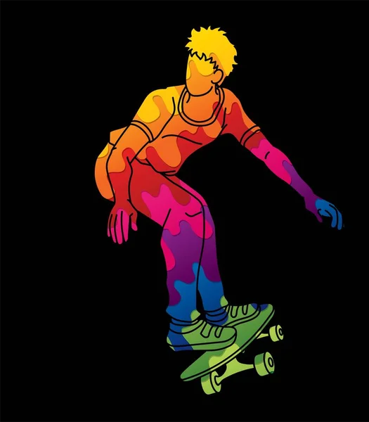 Skateboard Player Extreme Sport Skateboarder Action Cartoon Graficzny Wektor — Wektor stockowy