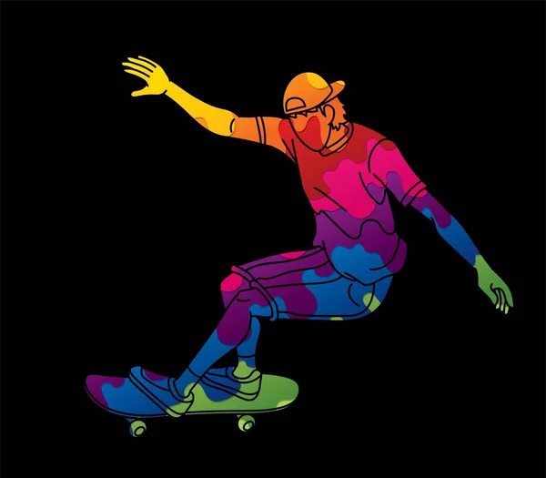 Skateboard Player Extreme Sport Skateboarder Actie Cartoon Grafische Vector — Stockvector