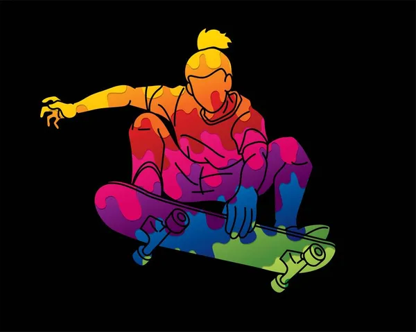 Joueur Planche Roulettes Extreme Sport Skateboarder Action Cartoon Graphic Vector — Image vectorielle