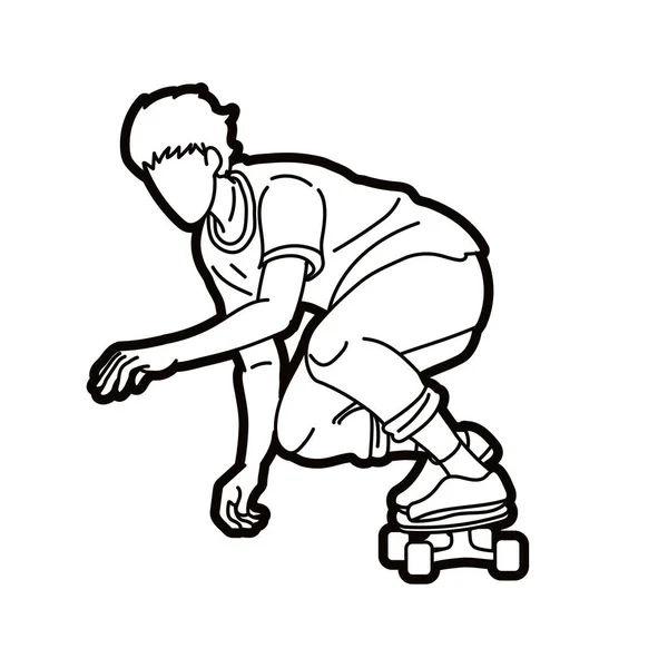 滑板选手极限运动滑板动作卡通图形矢量 — 图库矢量图片