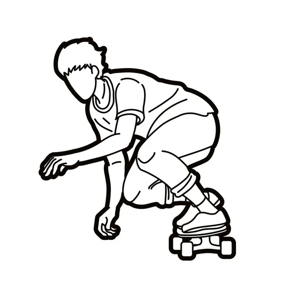 Skateboard Player Extreme Sport Skateboarder Acción Dibujos Animados Vector Gráfico — Vector de stock