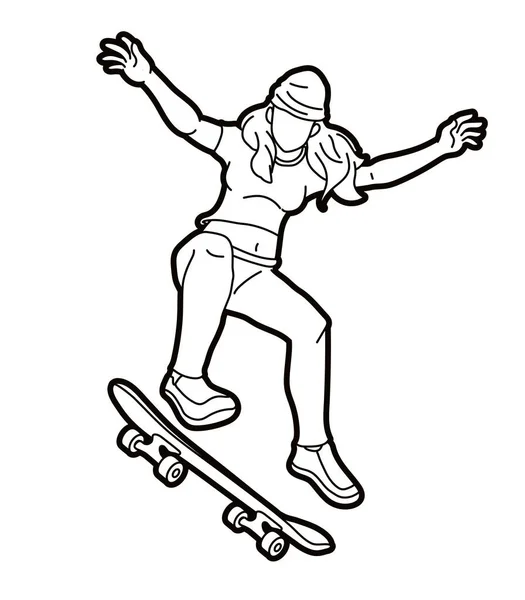 Skateboard Player Extreme Sport Skateboarder Acción Dibujos Animados Vector Gráfico — Vector de stock