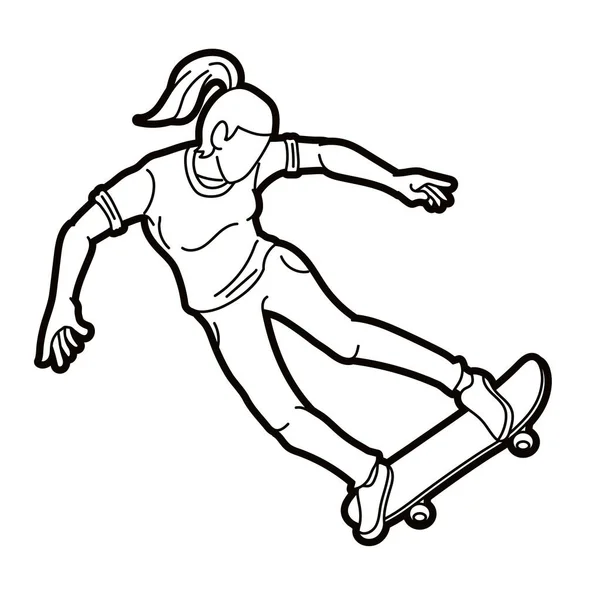 Skateboard Player Extreme Sport Skateboarder Actie Cartoon Grafische Vector — Stockvector