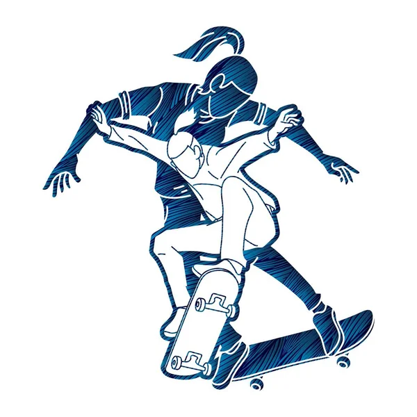 滑板手 滑板手 滑板手 极限运动动作卡通人物 图形向量 — 图库矢量图片