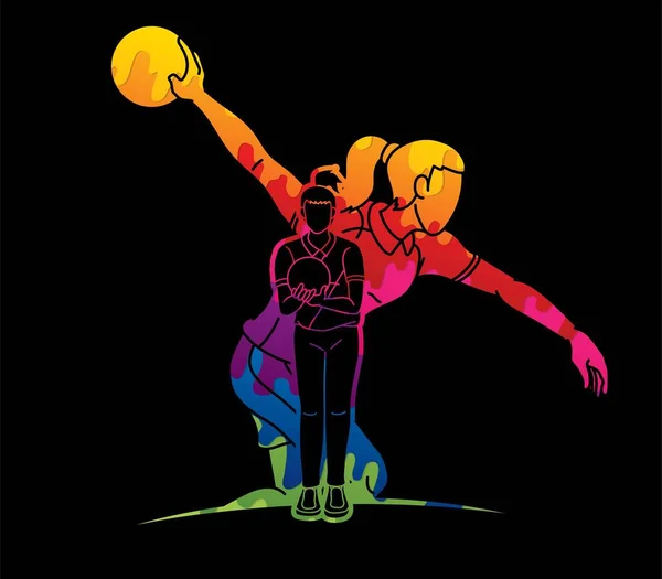 ボウリングスポーツ選手のグループボウラーアクション漫画グラフィックベクトル — ストックベクタ