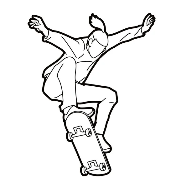 Skateboard Player Extreme Sport Skateboarder Δράση Cartoon Graphic Vector — Διανυσματικό Αρχείο