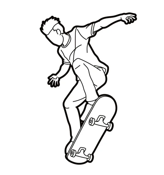 Skateboard Player Extreme Sport Skateboarder Ação Cartoon Vetor Gráfico — Vetor de Stock