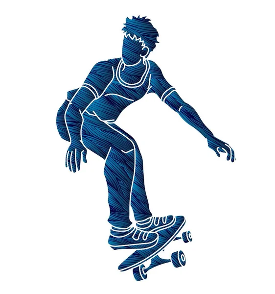 Skateboard Player Extreme Sport Skateboarder Action Cartoon Graphic Vector — Stock Vector