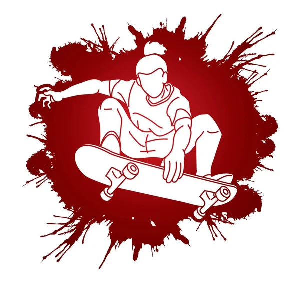 スケートボードプレーヤーエクストリームスポーツスケートボーダーアクション漫画グラフィックベクター — ストックベクタ