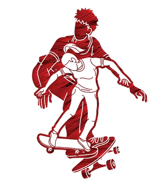 Groupe Skateboarder Jouer Skateboard Ensemble Extreme Sport Cartoon Graphic Vector — Image vectorielle