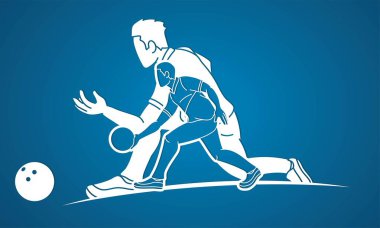 Bowling Spor Oyuncuları Bowlingçi Eylem Çizgi Filmi Grafik Vektörü