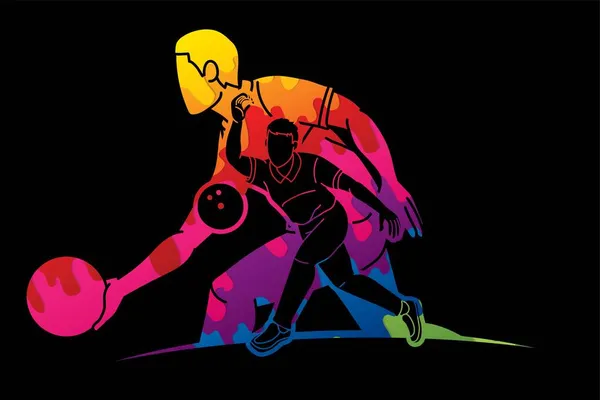 Bowling Sport Joueurs Bowler Action Cartoon Graphic Vector — Image vectorielle