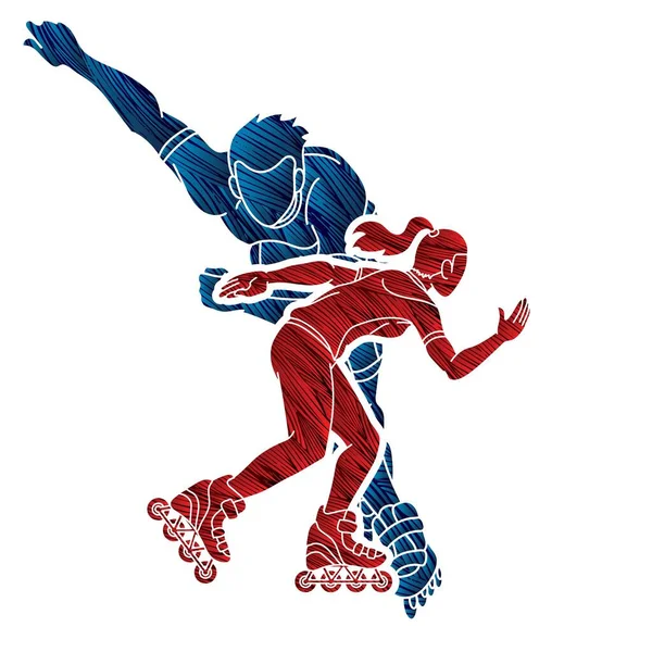 Groep Rolschaatsen Spelers Extreme Sport Cartoon Graphic Vector — Stockvector