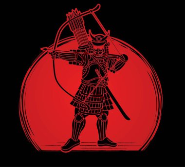 Zırhlı Samuray Savaşçısı ya da Ronin ve Japon Savaş Silahları Çizgi Filmi Grafik Vektörü