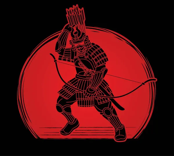 Samurai Guerrero Ronin Con Armadura Arma Japonesa Acción Combate Vector — Vector de stock