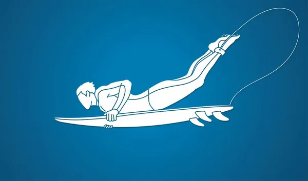 Człowiek Surfer Surfing Sport Action Cartoon Graficzny Wektor — Wektor stockowy