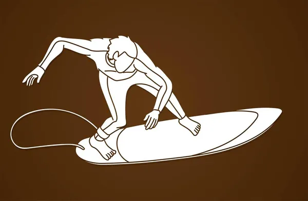 Homme Surfeur Surf Sport Action Cartoon Graphic Vector — Image vectorielle